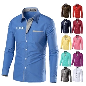 Men's Regular-Fit Long-Sleeve Pocket Polyester Cotton Shirt