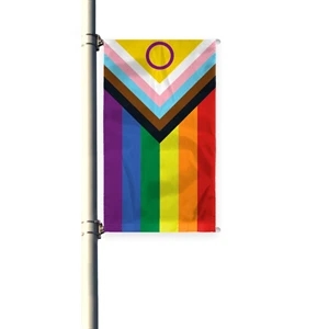 3'x8' Intersex Progressive Pride Pleated Light Post Banner | https://www.bestnamebadges.com