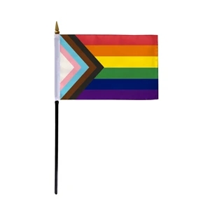 1ply Progressive Pride Stick Flag (Printed) | https://www.bestnamebadges.com