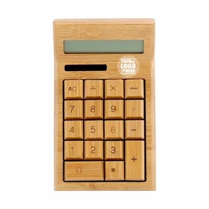Natural Bamboo Wooden Solar Calculator | https://www.bestnamebadges.com
