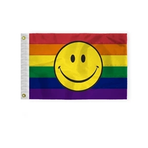 1ply Rainbow with smiley face Pride Deluxe Flag (Printed) | https://www.bestnamebadges.com