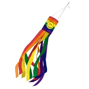 1ply Nylon Rainbow with smiley face Pride Windsock