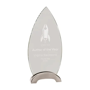 9 1/4" Clear Oval Platinum Glass Award w/ Arch Metal Base