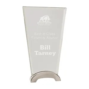 9 1/4" Clear Fan Platinum Glass Award w/ Arch Metal Base