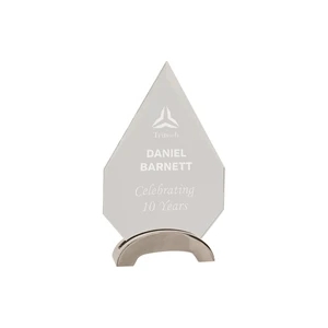 7 1/2" Clear Diamond Platinum Glass Award w/ Arch Metal Base
