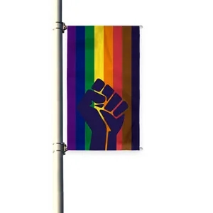 3'x8' POC with fist Pleated Light Post Banner | https://www.bestnamebadges.com