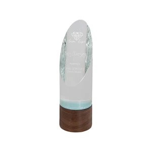 9" Cylinder Sierra Glass Award with Walnut Base