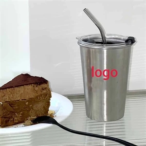 16.91 Oz Single Layer Stainless Tumbler With Lid And Straw