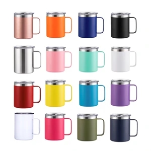 12oz Stainless Steel Coffee Mug Cup with Lid and Handle