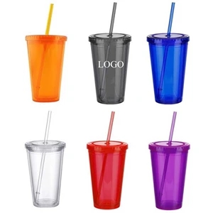 15Oz. Double Wall Tumbler Plastic Straw Cup