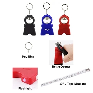 4 in 1 Keychain w/ Bottle Opener Tape Measure Flashlight