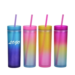 Colorful Plastic Tumblers with Lids Straw 16oz