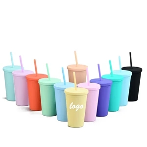 16oz Plastic Tumblers with Lids Straw Coffee Cup