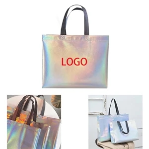 Glossy Reusable Waterproof Non Woven Tote Bag With Handles