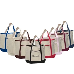 Large Cotton Boat Tote Bag with Outside Pocket (22 x 16 x 6)