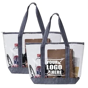 Custom Waterproof PVC Clear Beach Travel Zipper Tote Bag | https://www.bestnamebadges.com