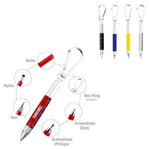 6 In 1 Metal Tool Pen Multi-Function with Carabiner