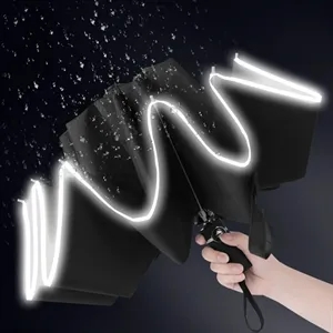 Reverse Automatic Three-fold Umbrella with Reflective Strip