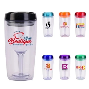 Plastic Double Layer Juice Wine Cups with Lids