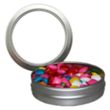 Candy Window Tin Short Round | https://www.bestnamebadges.com