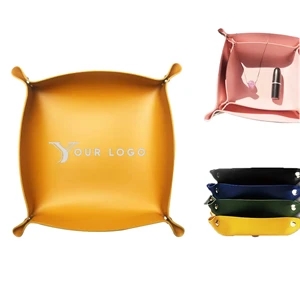 Portable Leather Storage Tray With 4 Metal Corners To Fold