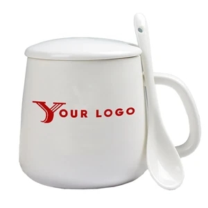 12 Oz Ceramic Coffee Mug Big Belly Shape With Lid And Spoon