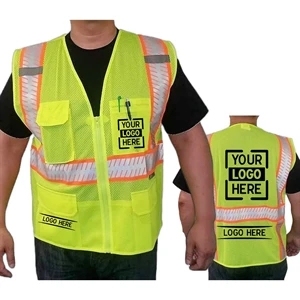 Hi VIz Class 2 Segmented Safety Mesh Zipper Vest W 4 Pockets | https://www.bestnamebadges.com