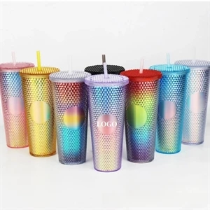 24 Oz Rainbow Tumbler With Lid And Straw