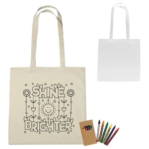 100% Cotton Coloring Tote Bag With Crayons | https://www.bestnamebadges.com