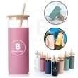 16 oz Glass Tumbler with Bamboo Lid  Straw Silicone Sleeve | https://www.bestnamebadges.com