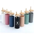 16 oz Glass Tumbler with Bamboo Lid  Straw Silicone Sleeve | https://www.bestnamebadges.com