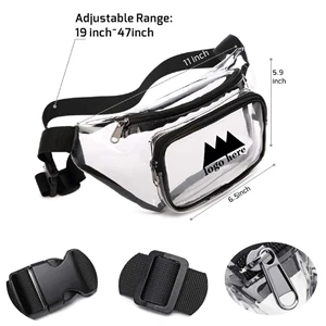 PVC Clear Fanny Pack w/ Zipper Pockets Transparent Bag