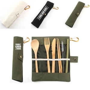 Bamboo 7 pcs Cutlery Set with Mountaineering Buckle | https://www.bestnamebadges.com