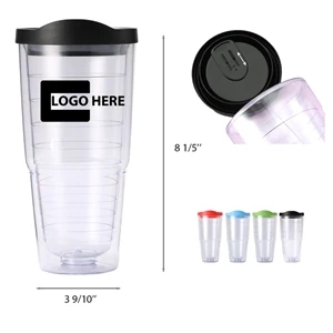 24 oz Double Wall Clear Plastic Tumbler w/ Custom Imprint