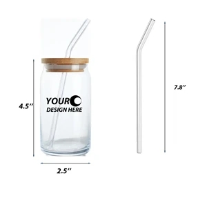 12 oz. Can Shaped Glass Cup w/ Bamboo Lid & Straw