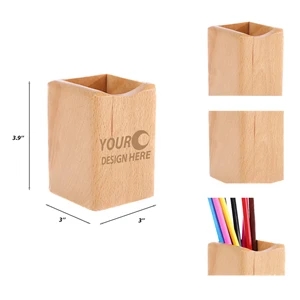 Eco-Friendly Solid Wood Pen Holder w/ Custom Imprint