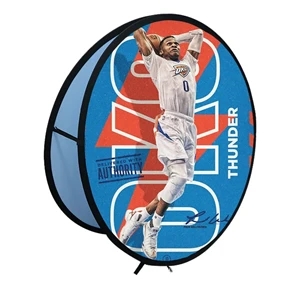 Round A - POP UP Standing Banner - Digitally Printed | https://www.bestnamebadges.com