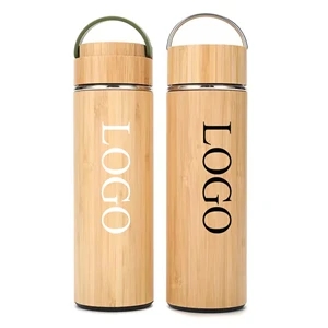 15 Oz Double Wall Stainless  & Bamboo Shell Thermos Cup