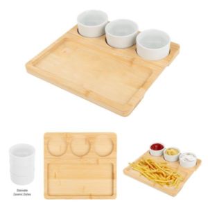 Bamboo Serving Tray With Ceramic Bowls | https://www.bestnamebadges.com