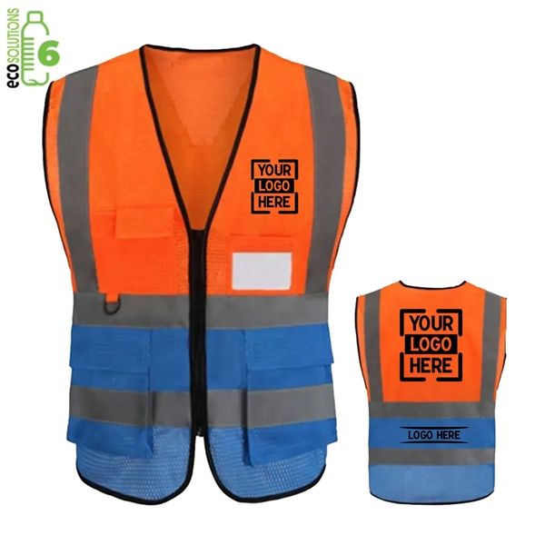 Hi Vis rPET Class 2 Reflective Mesh Safety Vest With Pockets