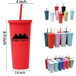 24oz Double Colorful Plastic Milk Tea Straw Stadium Cup