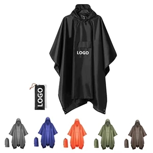 Hooded Waterproof PU Rain Poncho With Pocket | https://www.bestnamebadges.com