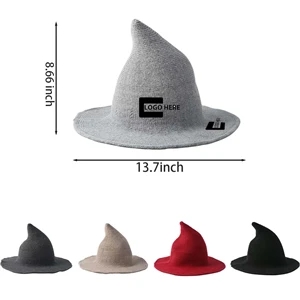 Halloween Womens Knitted Wool Spiked Big Brim Witch Hat