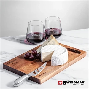 Swissmar® Acacia Board & 2 Breckland Stemless Wine | https://www.bestnamebadges.com
