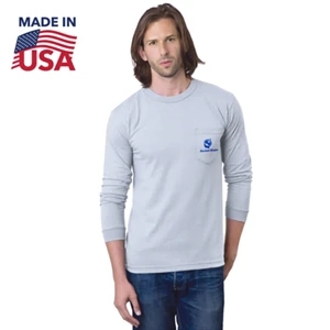 100% Cotton USA-Made Heavyweight Long Sleeve Pocket Crew Tee | https://www.bestnamebadges.com