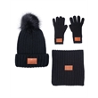 Leeman Three-Piece Rib Knit Fur Pom Winter Set | https://www.bestnamebadges.com