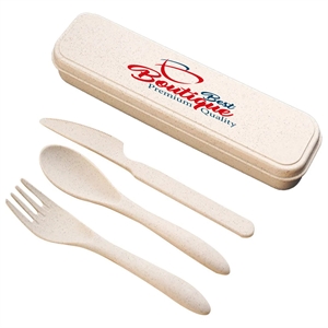 Portable Travle Wheat Straw Cutlery Kit With Case | https://www.bestnamebadges.com