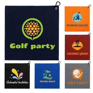 Waffle Pattern Golf Towel with Carabiner Clip (390 GSM)