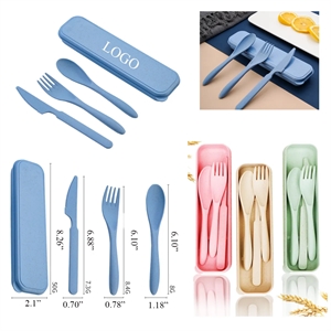 Four Sets Wheat Straw Portable Knife Fork Spoons Tableware