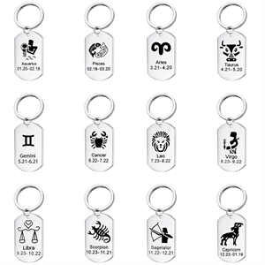 MOQ 50 Steel Twelve Constellations Key Chain Dog Tag